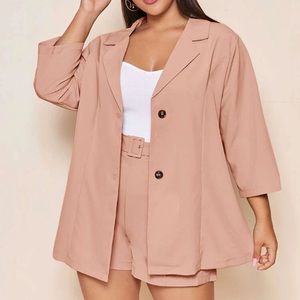 Cream pink blazer and shorts set